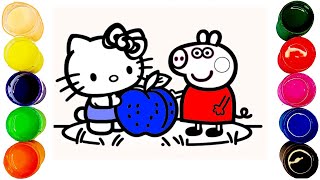 Hello Kitty and Peppa Pig Enjoying Passion Fruit, Coloring for Kids and Toddlers