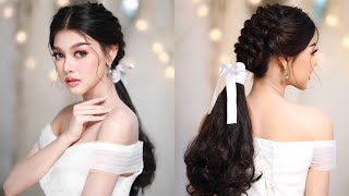 ทรงผมเจ้าสาวฟุ้งๆหวานๆ,Sweet Bridal Hairstyle,ทรงผมเปียหางม้า,สอนเกล้าผมเจ้าสาว