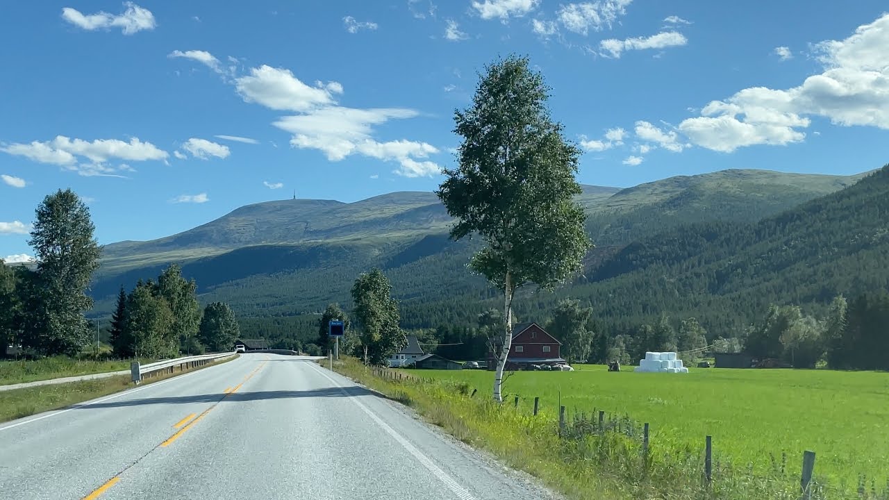 Biltur fra Dombås til Otta. SCENIC DRIVE in Norway. Spectacular mountain landscapes.