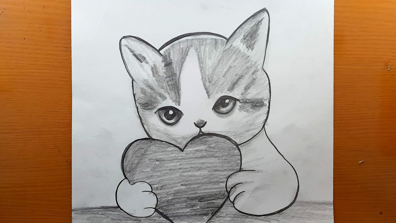 Desenhos a lápis de gato fofos · Creative Fabrica