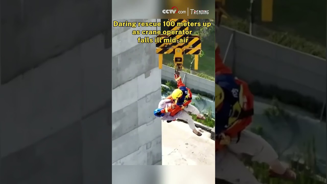 Daring rescue 100 meters up as crane operator falls ill mid-air