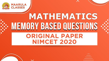 NIMCET PAPER 2020 | MATHEMATICS | SOLVE QUESTION