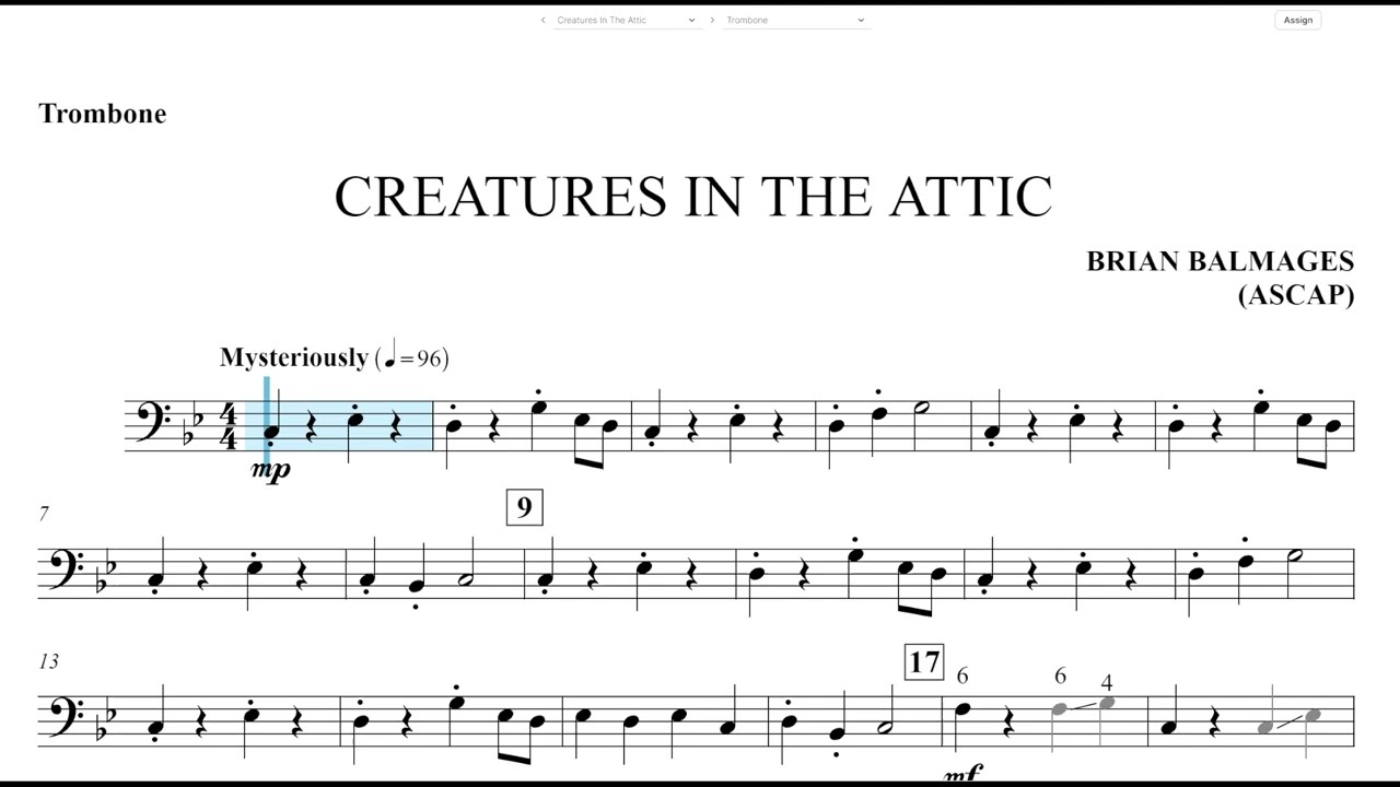 Creatures in the Attic (Brian Balmages) Trombone & Baritone B.C.  Play Along