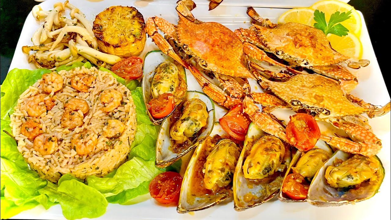 Crabes farcis 🦀سرطان البحرمحشي والمحار#مأكولات_بحرية  مع الارز تقديمات سهلة وراقية 🦪🦐👌