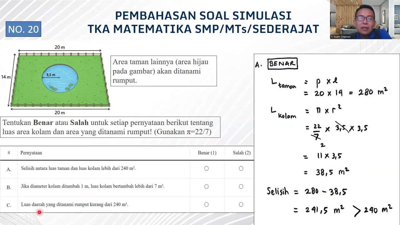 Pembahasan Soal Simulasi TKA Matematika SMP/Sederajat (Soal Resmi Simulasi TKA Matematika Pusmendik)