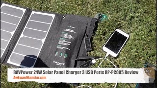 B Solar Charger 24W Solar Panel with Triple USB Ports Waterproof Foldable for Smartphones Tablets and Camping Travel RAVPower UK RP-PC005