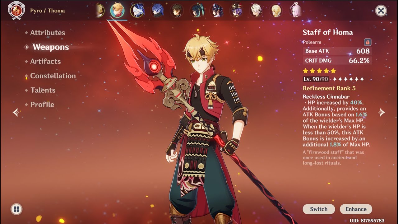 Genshin Thoma DPS LEVEL 100 R5 Homa!