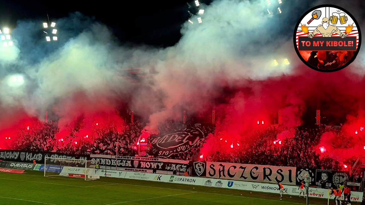 Oprawa Sandecji Nowy Sącz na meczu z Hutnikiem Kraków 07.03.2026