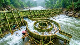Building A Giant Fish Trap In A Mountain River During The Heavy Flood Season | Forest Farm Life
