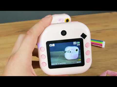 Фотоапарат-принтер M 5 D 1 для дітей з фронтальною камерою термодруком фломастерами та наліпками 2 кольори, видео 1