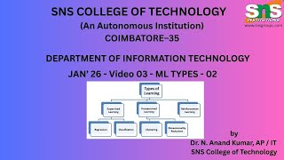 ML Types - 02 | Machine Learning | SNS Institutions