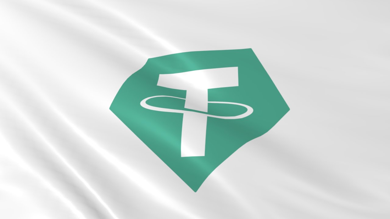 Flag of Tether (USDT) waving in the wind - Crypto Flag logo animation