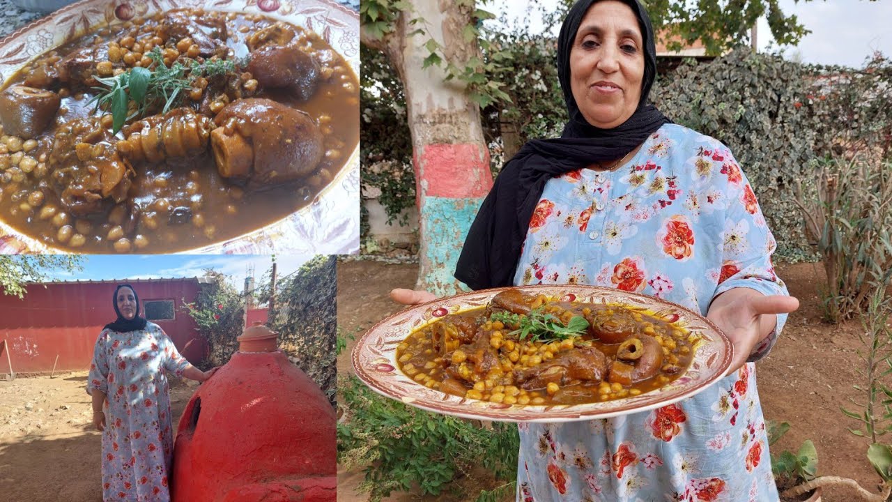 تحضير الكرعين أو الهركمه بالحمص بالطريقه مغربيه الاصيله  كيجيو معسلين وبمرق خاثر مع شرح جد مبسط