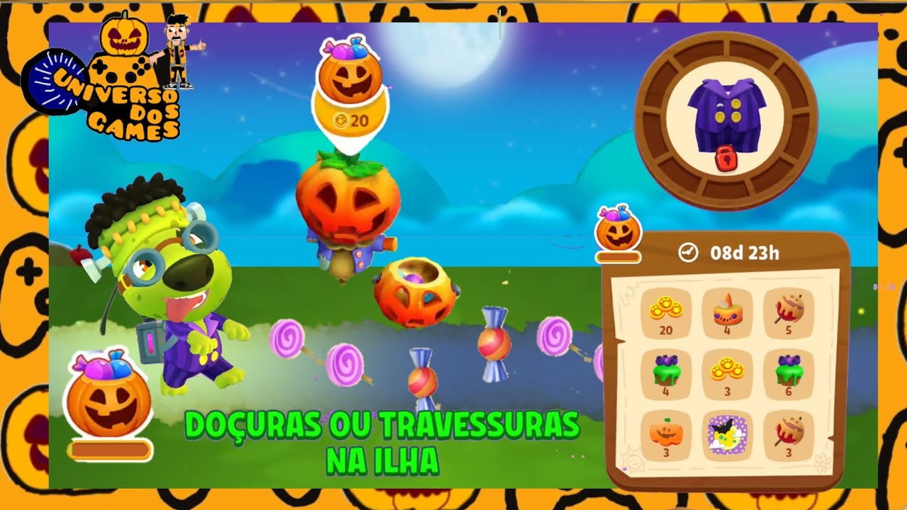 o evento doces ou travessuras na ilha começou my talking hank islands nova atualização de Halloween