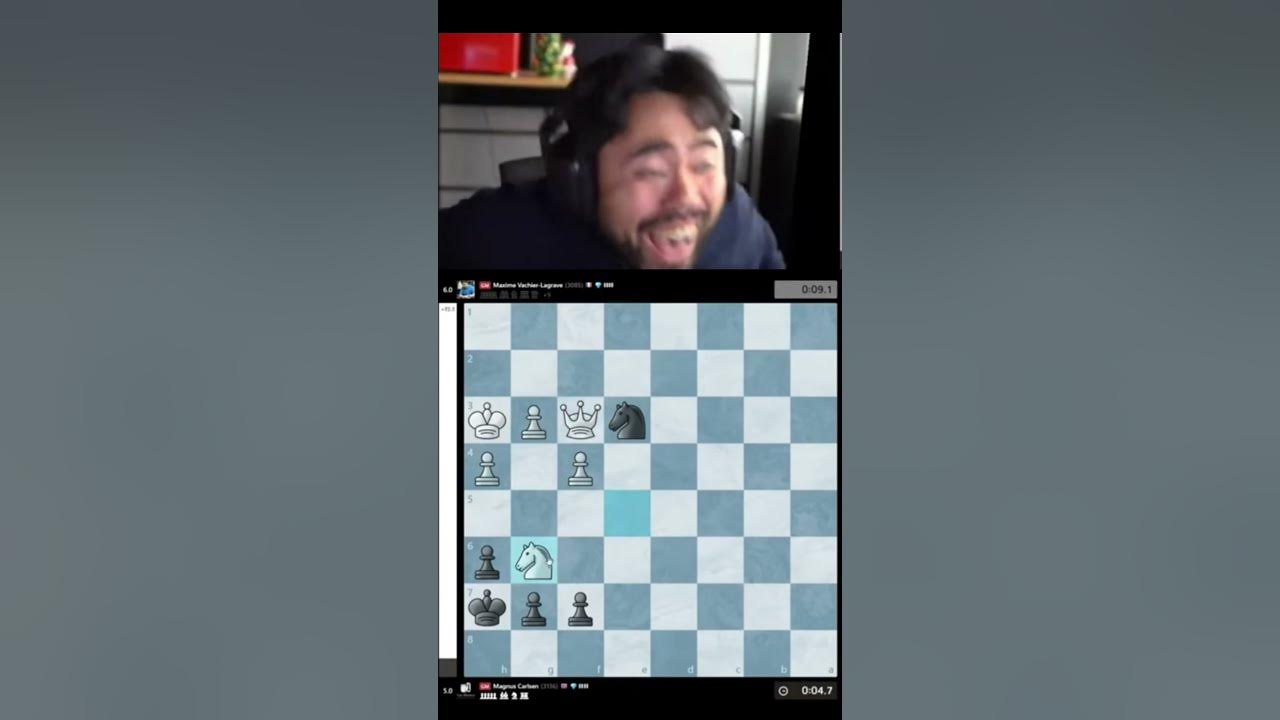Hikaru Nakamura laughs after Magnus Carlsen blunders his queen #chess #magnuscarlsen