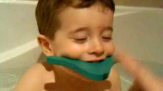 Ethan laughing in the bath