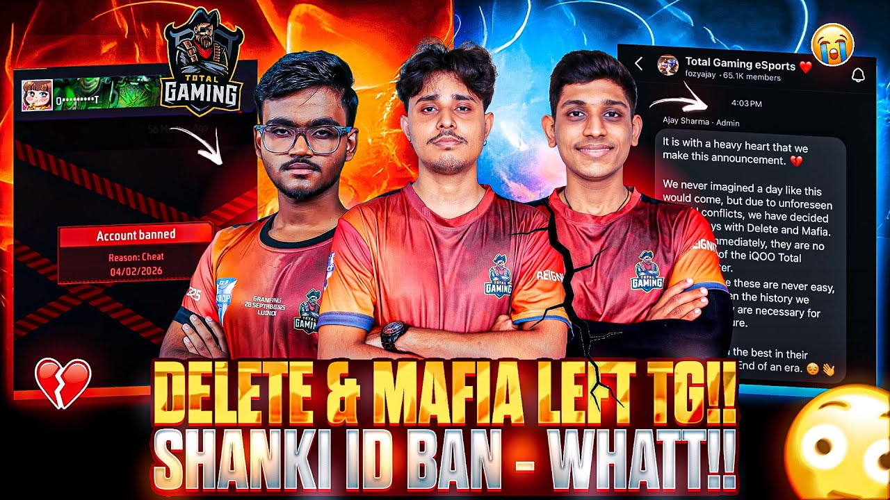 DELETE & MAFIA LEFT TOTAL GAMING ESPORTS😱🥺 | TG SHANKY ID BANNED🚫 | TOTAL GAMING ESPORTS