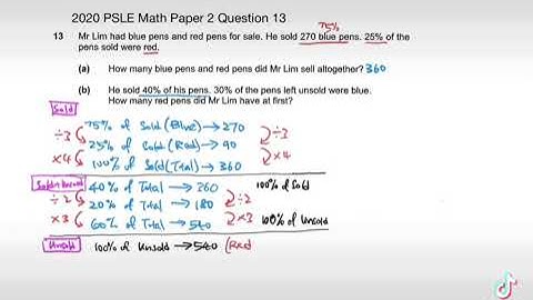 2020 PSLE Math Paper 2 Question 13 Equating Different % Hack