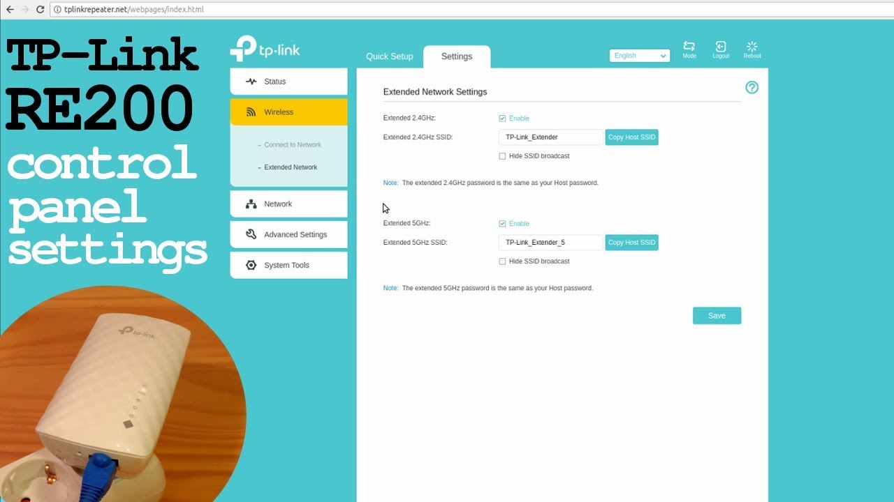 enkelt gang Arbejdskraft Individualitet TP-Link RE200 • Control Panel Access and Settings Overview - YouTube