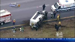 Jitney Bus Overturns On Garden State Parkway