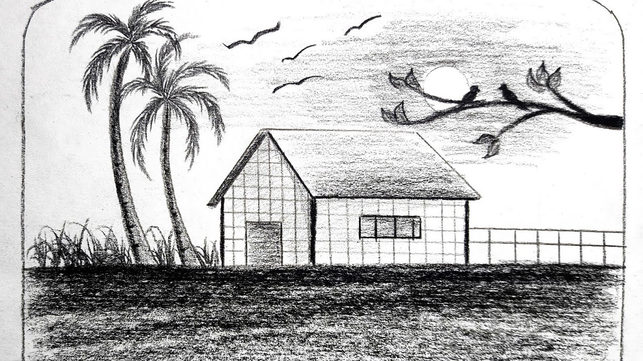 Amazing Pencil Scenery Drawing – Simple House & Nature Sketch for Beginners