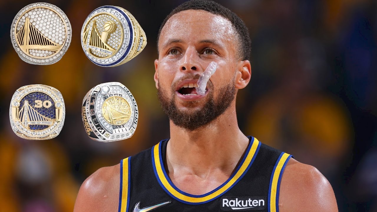 Steph Curry and his four NBA rings with Warriors