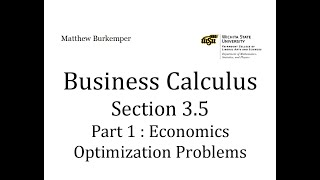 Famous Business Calculus Section 3.5 - Part 1 : Economics Optimization Problems Net Worth