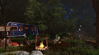 Summer Campfire Ambience - Frogs, Cricket, Owls, Gentle River, Bonfire & Nature Sounds