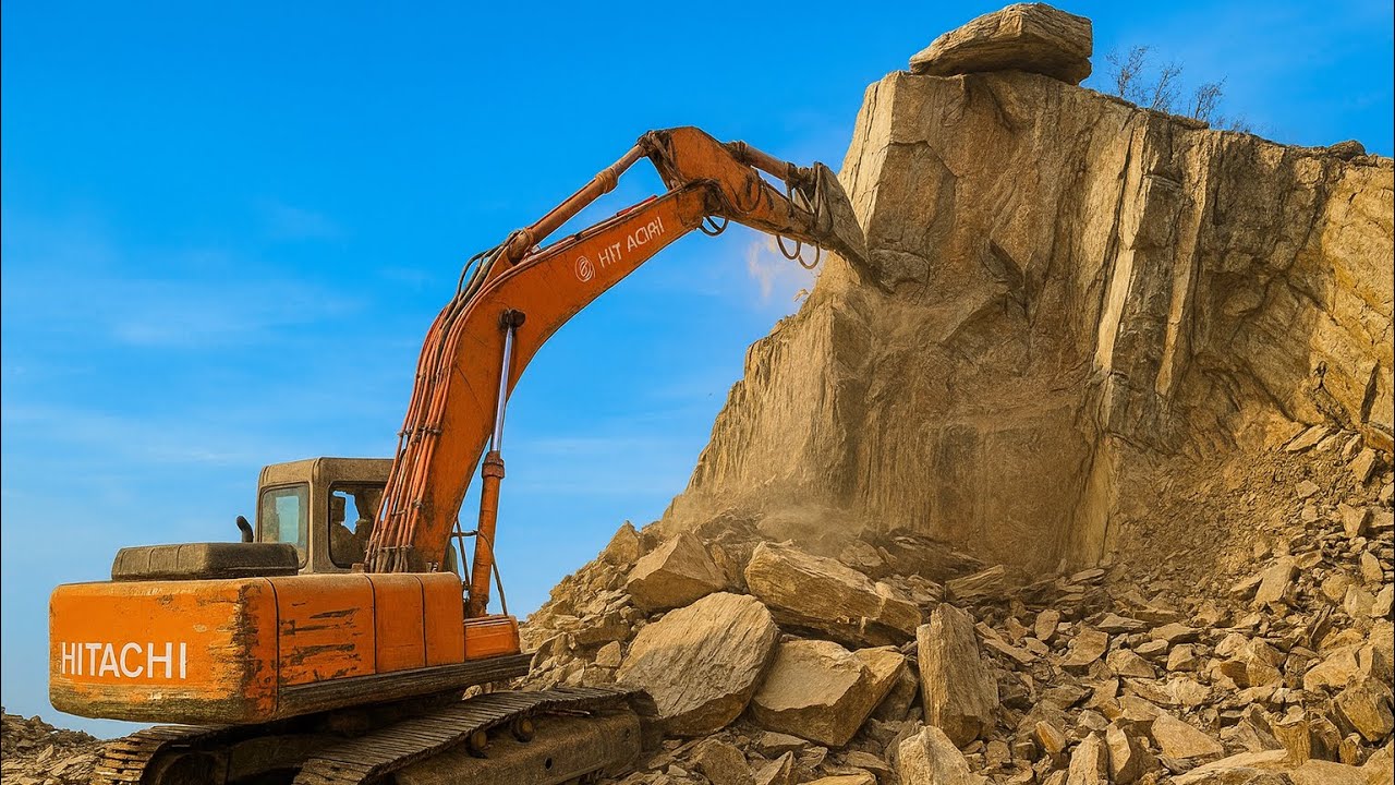 Rock Breaking Excavator Smashing Hard Mountain Rocks| Heavy Equipment Action