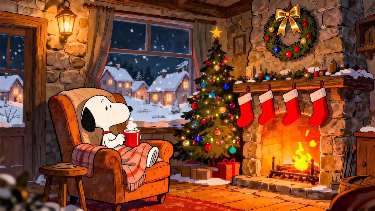 Snoopy’s Cozy Christmas Night 🔥 Chill Lofi Beats for Focus & Calm 🎄 Christmas Lofi to Work Time