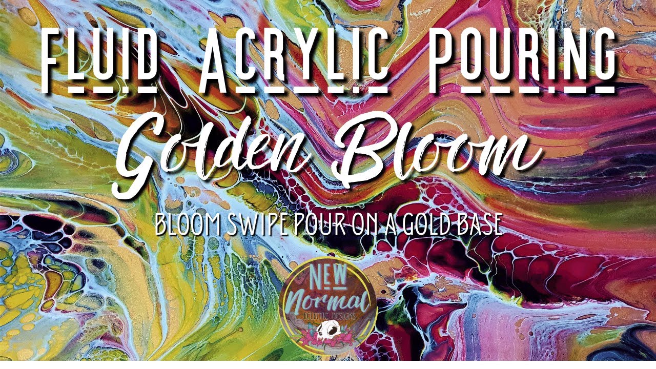 Fluid Acrylic Pouring: Golden Bloom- Bloom Swipe on a Brilliant Gold ...
