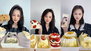 [ASMR] Dessert Mukbang ( Fruits mousse cake   Crepe cake ) 디저트 먹방 🍰 | Eating Sounds