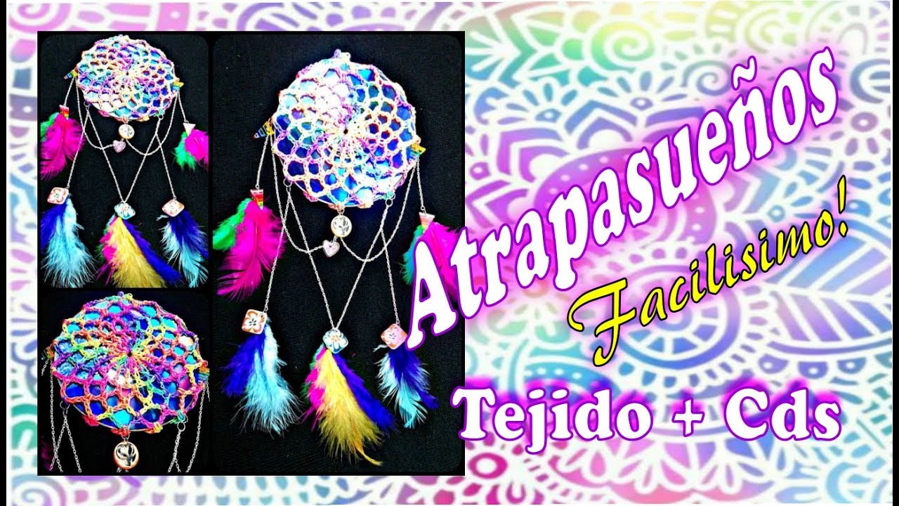 Atrapasueños Arco Iris reciclando Cds tejido by DelCarmenArtesanal