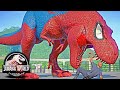 SPIDERMAN T-REX vs IRON MAN I-REX, VENOM, JOKER Dinosaurs Fight & Escape 🌍 JURASSIC WORLD EVOLUTION