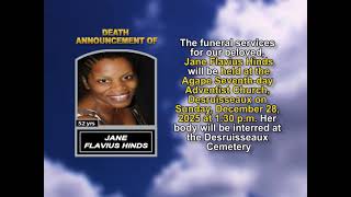 Jane Flavius Hinds ~ Short Obituary