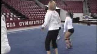 Abby & Katie Dance before UGA Gym Dogs vs UCLA Gymnastics