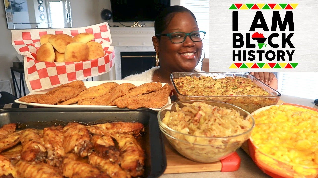 Soul Food: Turkey Wings Fried Catfish Mac and Cheese Cabbage Dressing Cooking and Eating