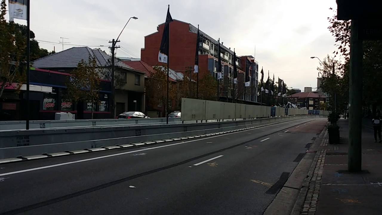 Quiet Anzac Parade nr Doncaster Ave with Circular Quay Eastern Suburbs Light Rail Line Construction
