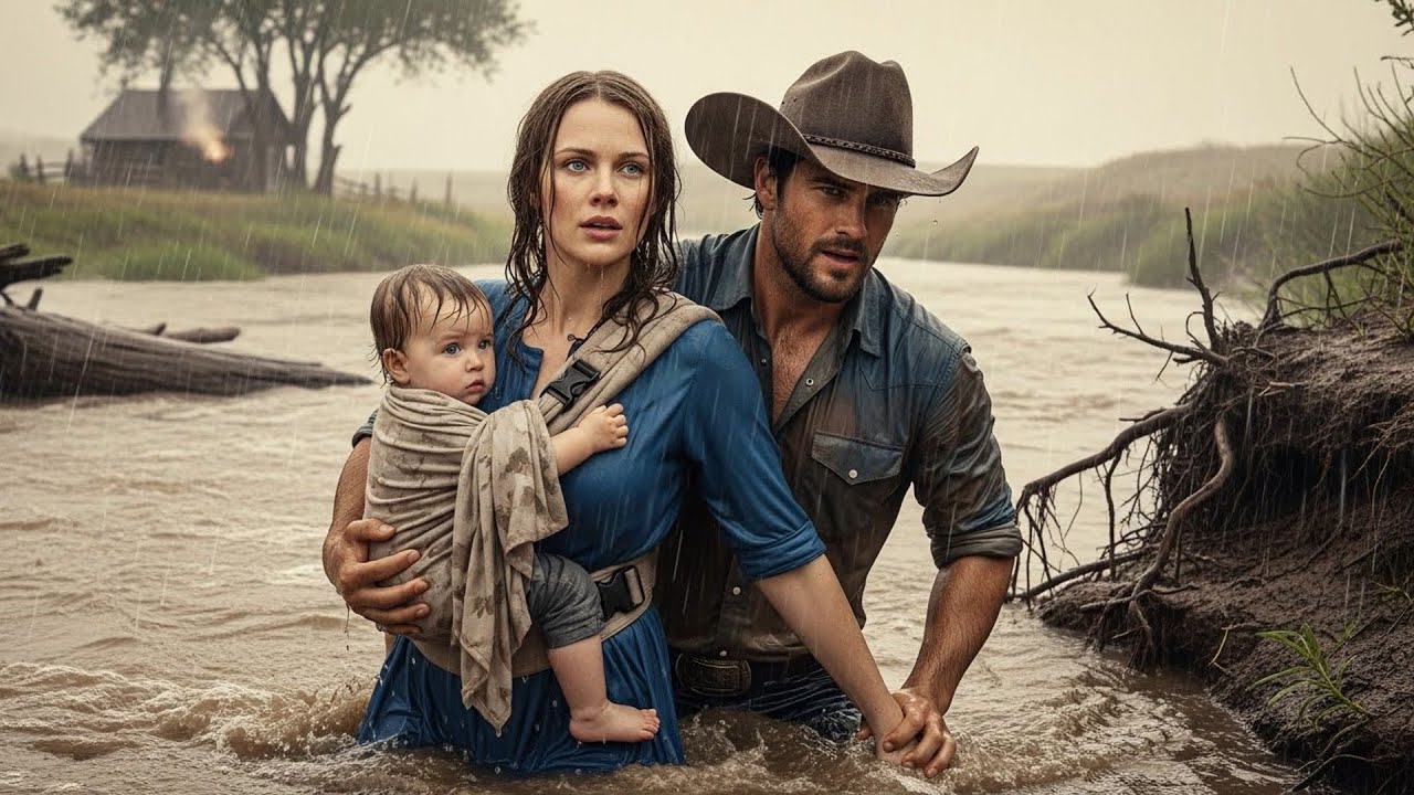 She Was Drowning With Her Baby Strapped To Her Chest, The Cowboy Dove In And Saved Them Both