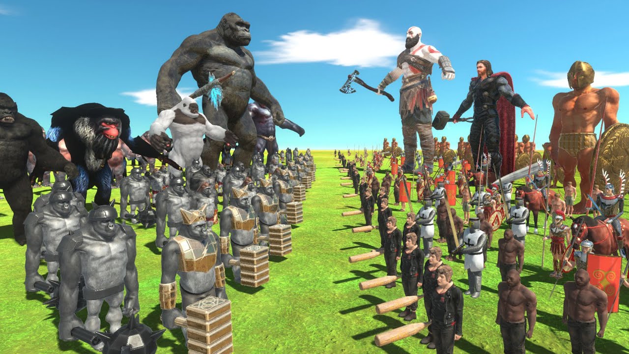 Who Is The Strongest Axe Wielder - Giant Kratos VS King Kong - Animal Revolt Battle Simulator