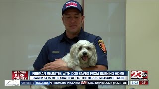 Dog reunites with hero firefighter who saved him in a Bakersfield house fire