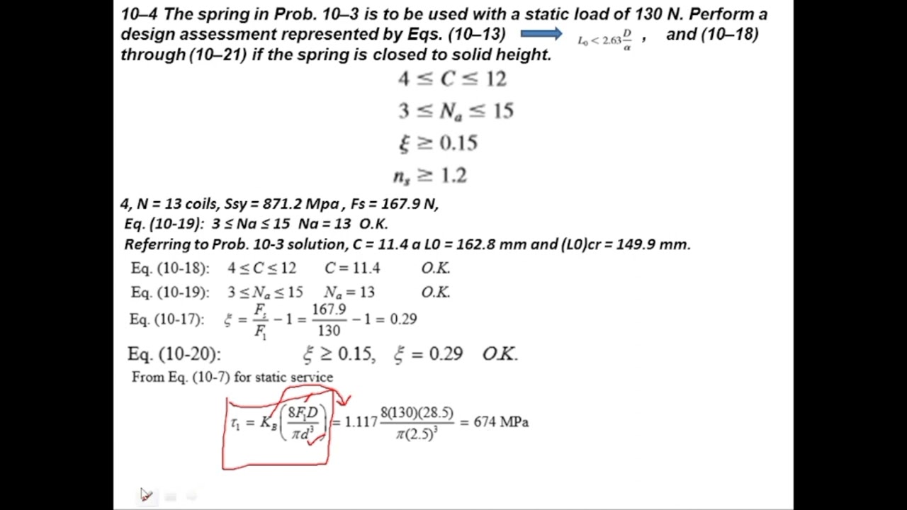 problem 10-4O (machine design) helical compression spring by engineer mushtaq khan