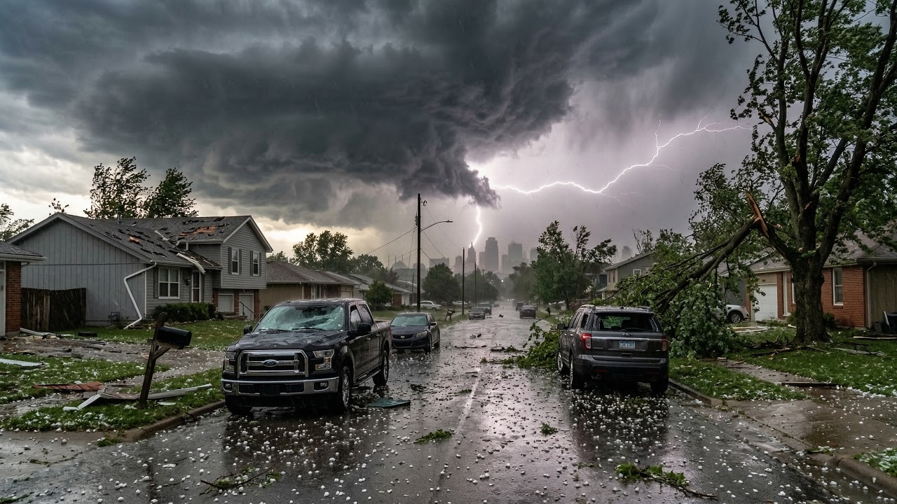 Missouri, Kansas City Hailstorm 🌩️ Giant 4-Inch Baseball Hail Smashes ...
