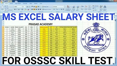 MS EXCEL SALARY SHEET FOR SKILL TEST OSSSC, OSSC