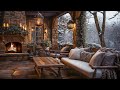 Smooth winter jazz with fireplace sound in cozy coffee shop  relaxing background music for work