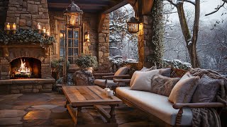 Smooth Winter Jazz with Fireplace Sound In Cozy Coffee Shop 🎧 Relaxing Background Music For Work