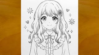 Beautiful Anime Girl Sketch Tutorial | Relaxing Pencil Art