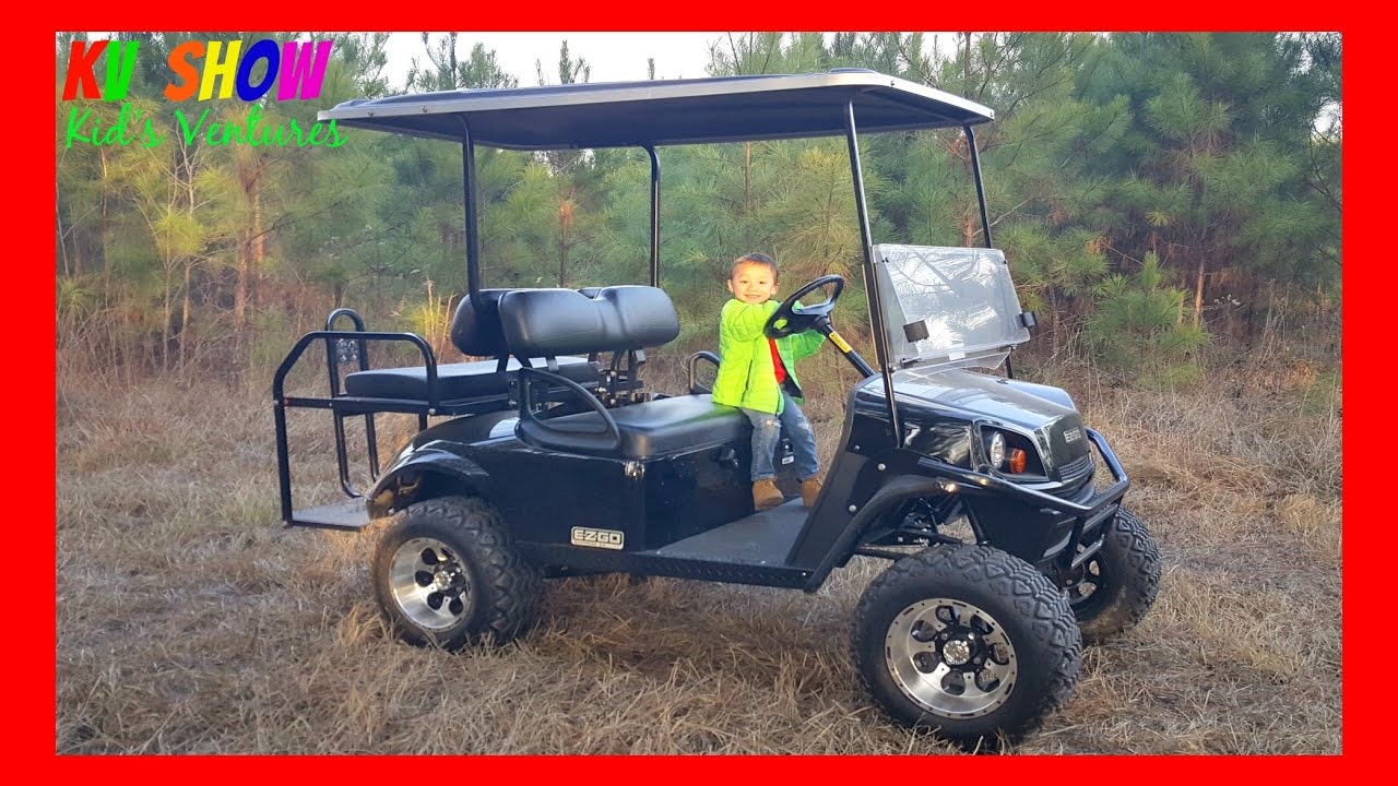 4 Year Old Kid Driving A GasPowered Lifted Golf Cart! Fun For The Kids