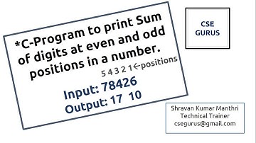Sum of digits at even and odd positions in a Number (C-Program) || CSE GURUS