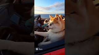 秋田:老是让我给你当司机 #萌宠  #ai #秋田犬 #猫咪 #旅途